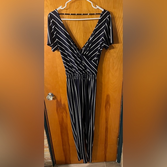 Express Striped Navy and White Jumpsuit - Picture 2 of 5